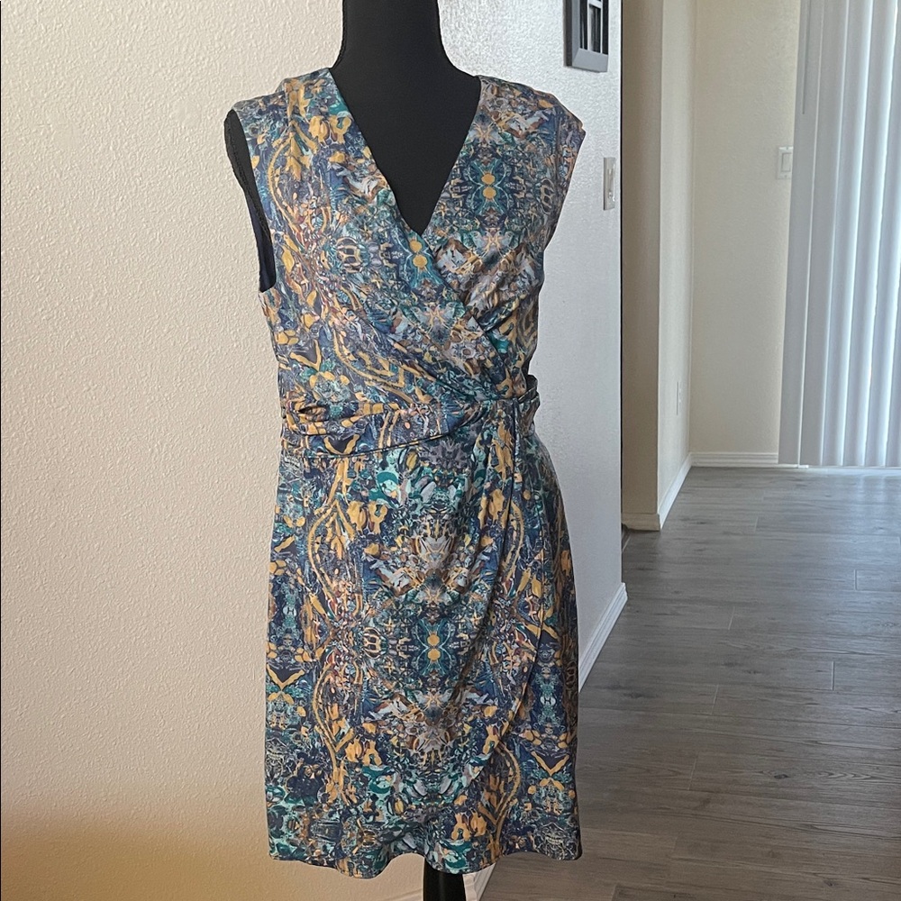 Elegant Asymmetrical Dress in Blue and Yellow